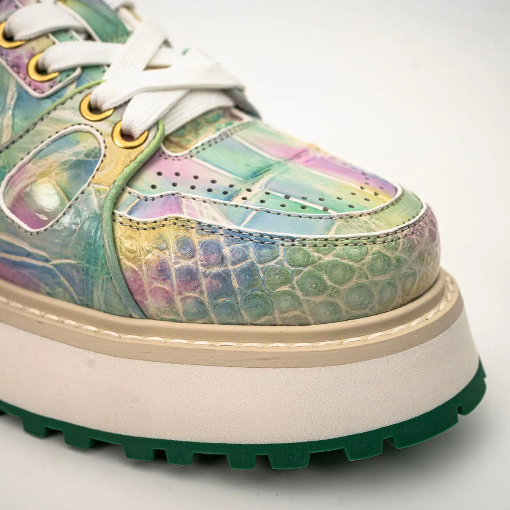 Pastel Multicolor Apron-Toe Crocodile Leather Sneakers