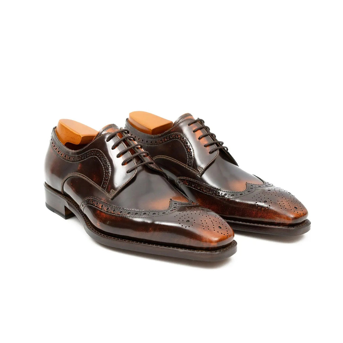 Brown Wingtip Calf Leather Derby Shoes
