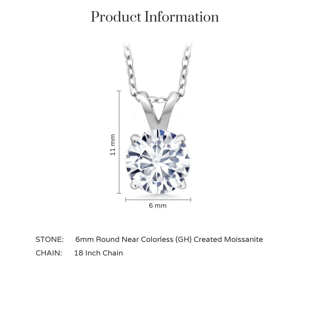 .80 CTW Certified Genuine Moissanite Solitaire Pendant Necklace - Choice of 14k White or Yellow Gold