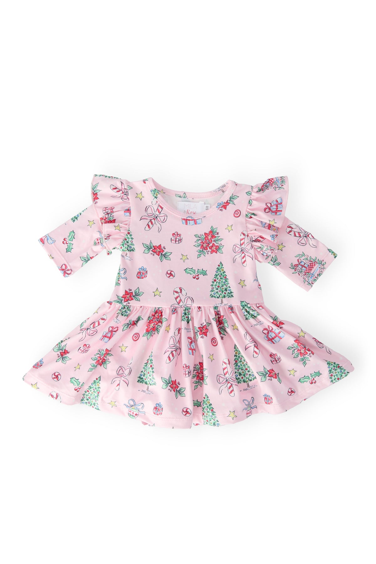 Pink Christmas 3/4 Sleeve Twirl Flutter Bodysuit