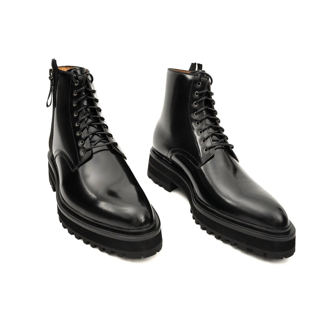 Black Calf Leather Ankle Boots
