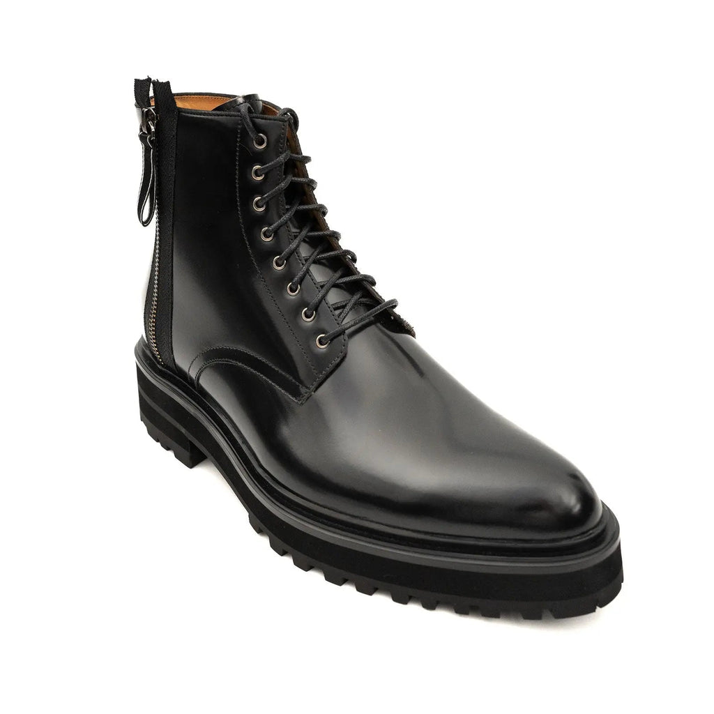 Black Calf Leather Ankle Boots