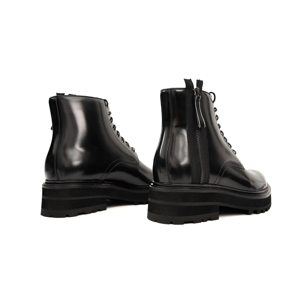 Black Calf Leather Ankle Boots