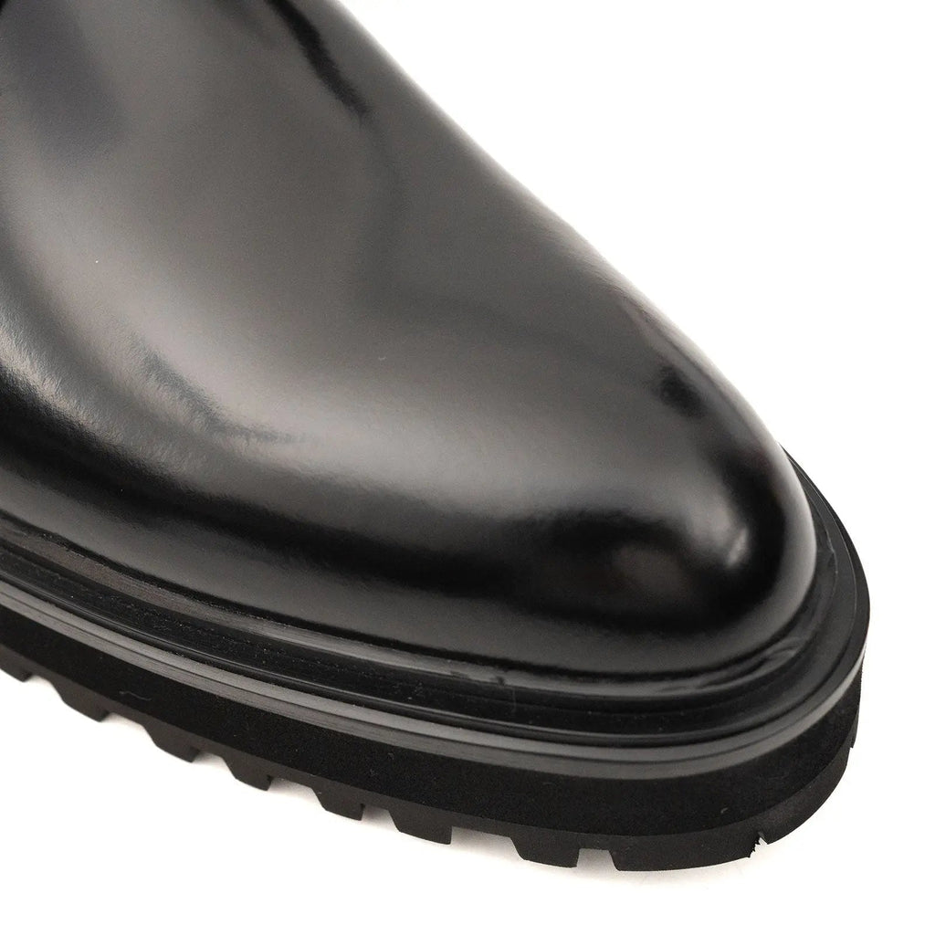 Black Calf Leather Ankle Boots