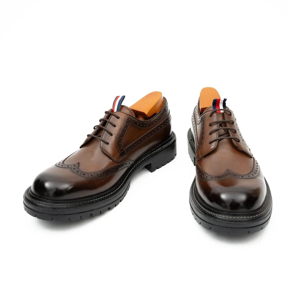 Brown Wingtip Calf Leather Derby Shoes