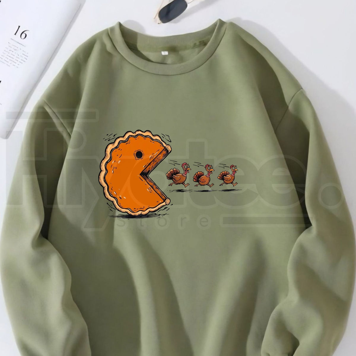 Pumpkin Pie Chasing Turkeys Sweatshirt, Funny Thanksgiving Foodie Graphic Pullover