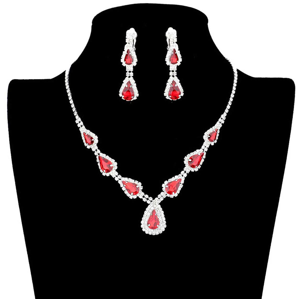 Teardrop Stone Accented Rhinestone Pave Necklace