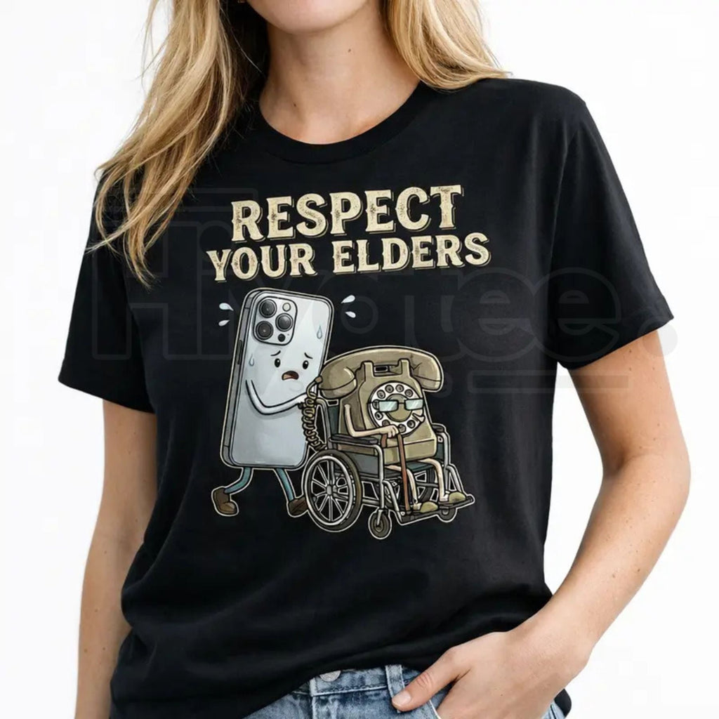"Respect Your Elders" – Tech Evolution Humor Graphic Top