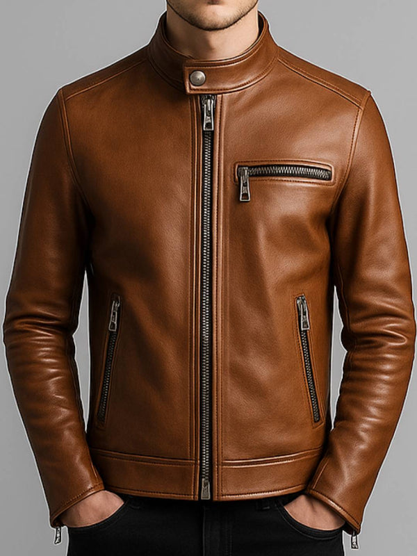 Men's Riley Brown Leather Biker Jacket