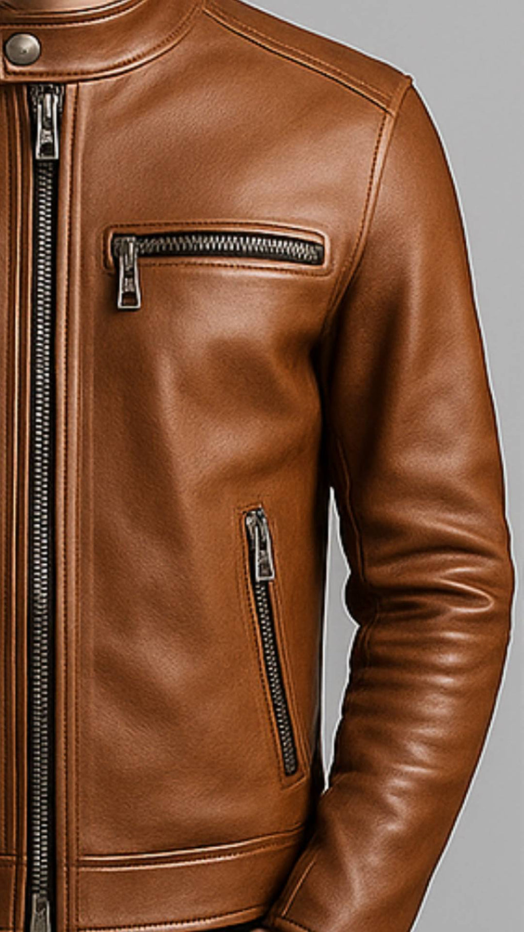 Men's Riley Brown Leather Biker Jacket