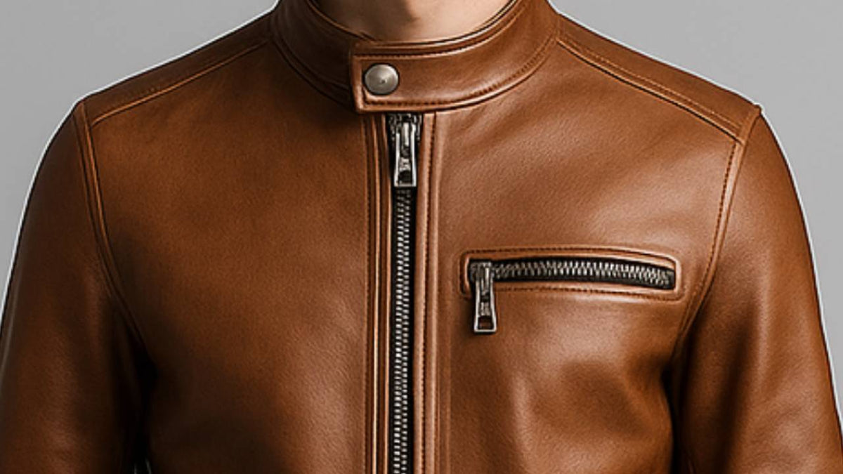 Men's Riley Brown Leather Biker Jacket