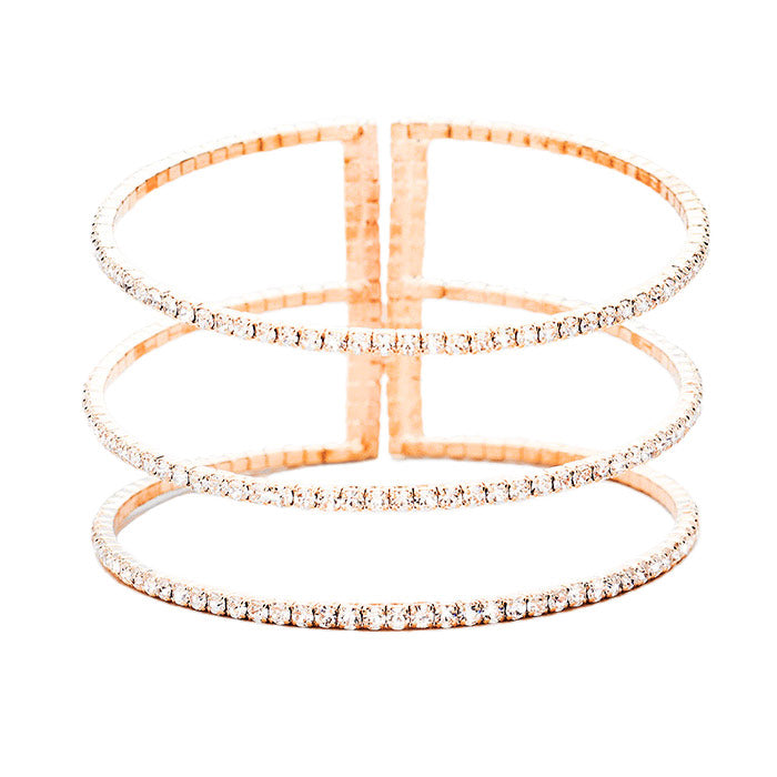 3Row Split Layer Round Crystal Detail Cuff Evening Bracelet