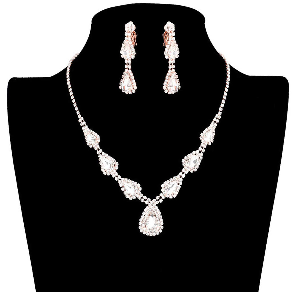 Teardrop Stone Accented Rhinestone Pave Necklace