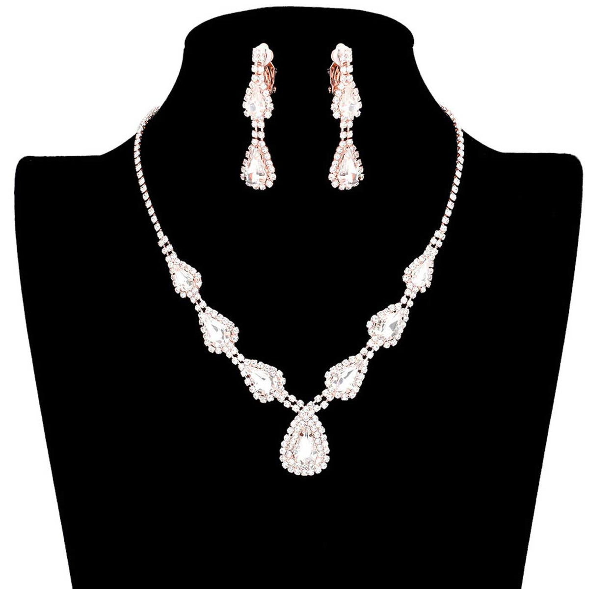 Teardrop Stone Accented Rhinestone Pave Necklace
