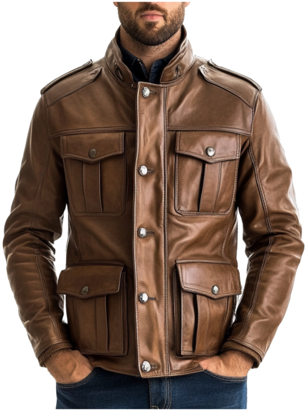 Men's Rowan Brown Leather Biker Jacket