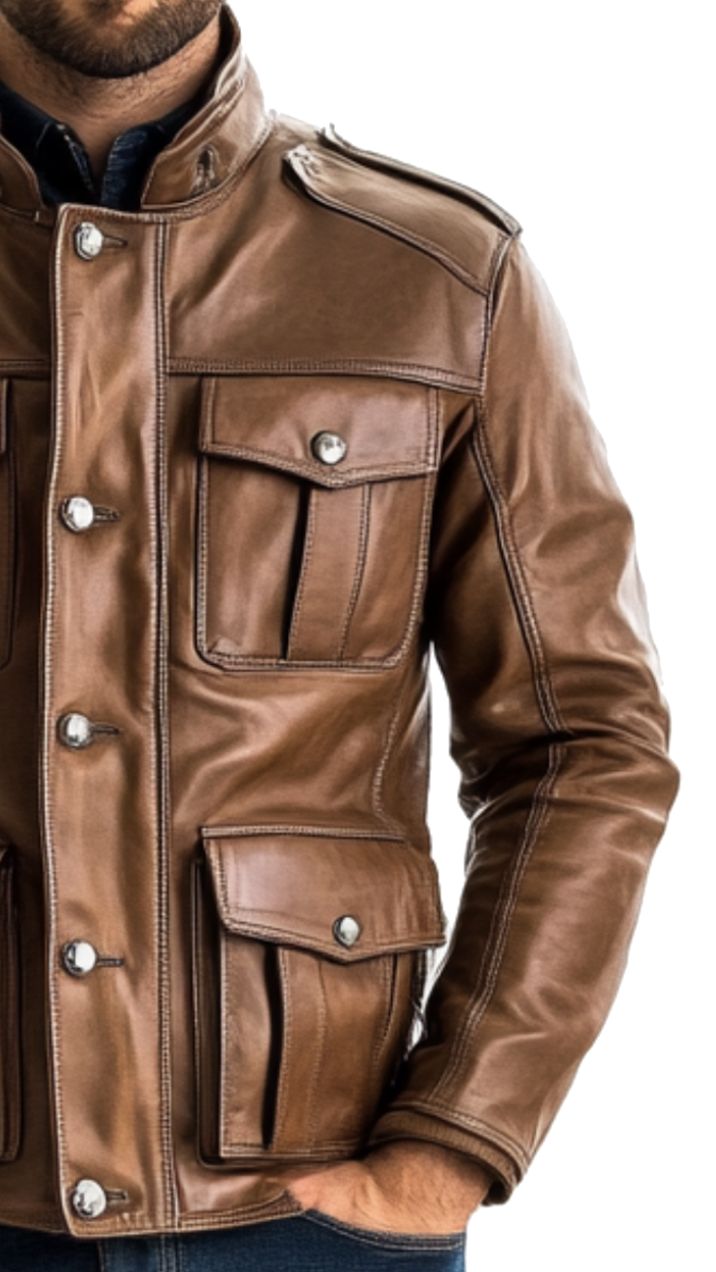 Men's Rowan Brown Leather Biker Jacket