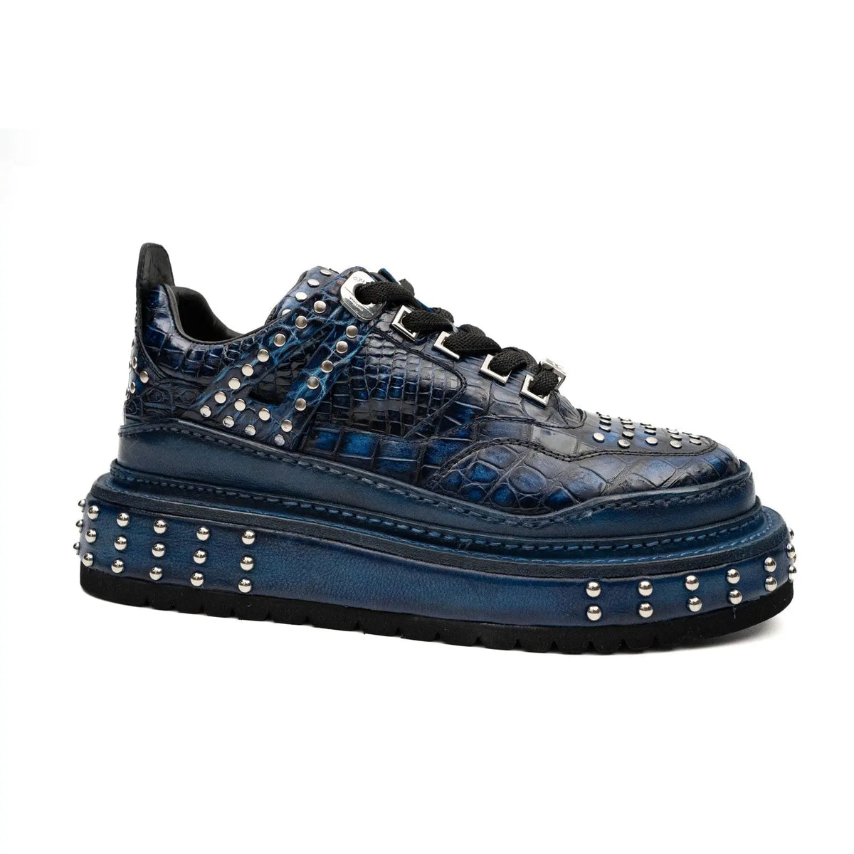 Blue Studded Crocodile Leather Sneakers