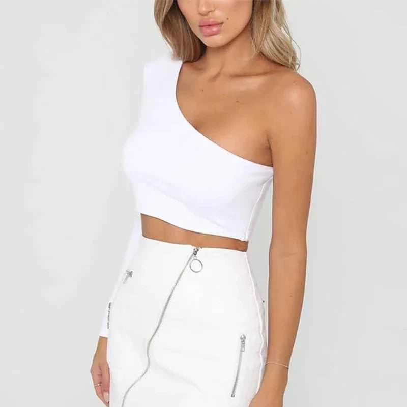 Women’s One Shoulder Long Sleeve Crop Top