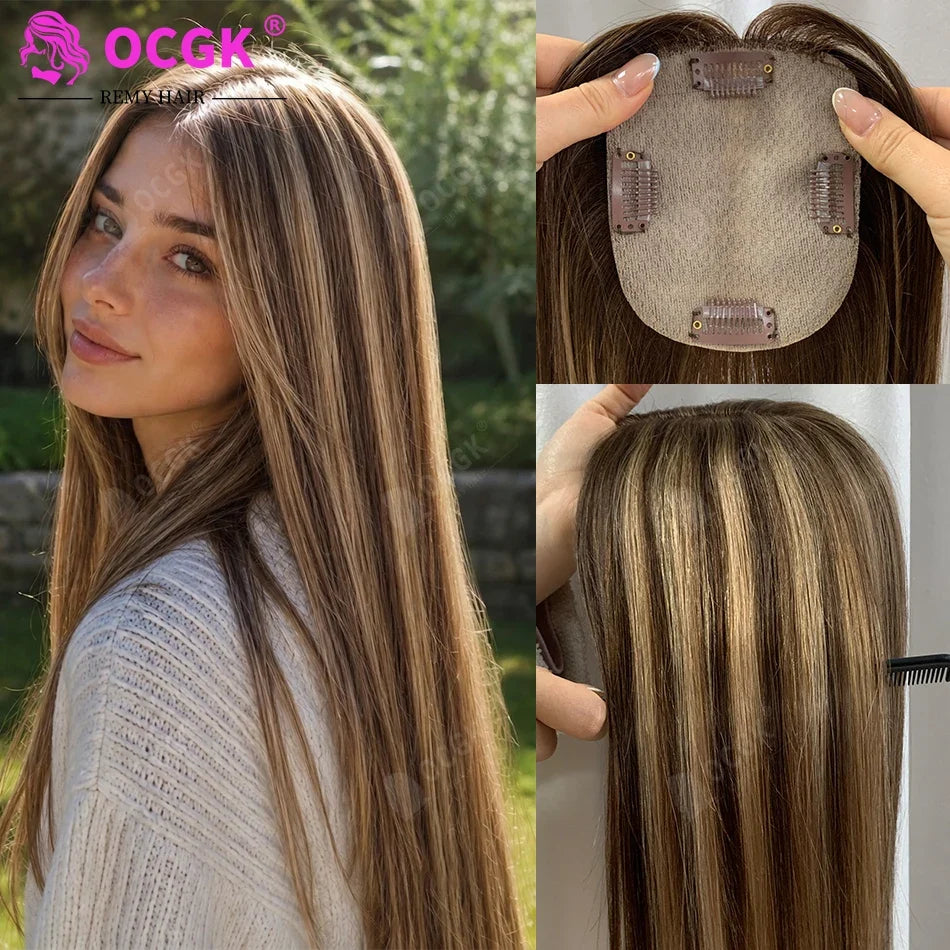 17 Straight Human Hair Topper, 10x12cm Base