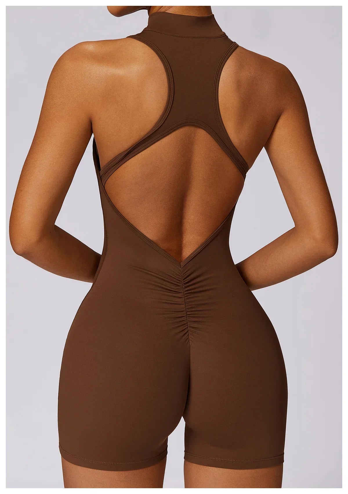 Backless Scrunch Yoga Jumpsuit Short Set Women