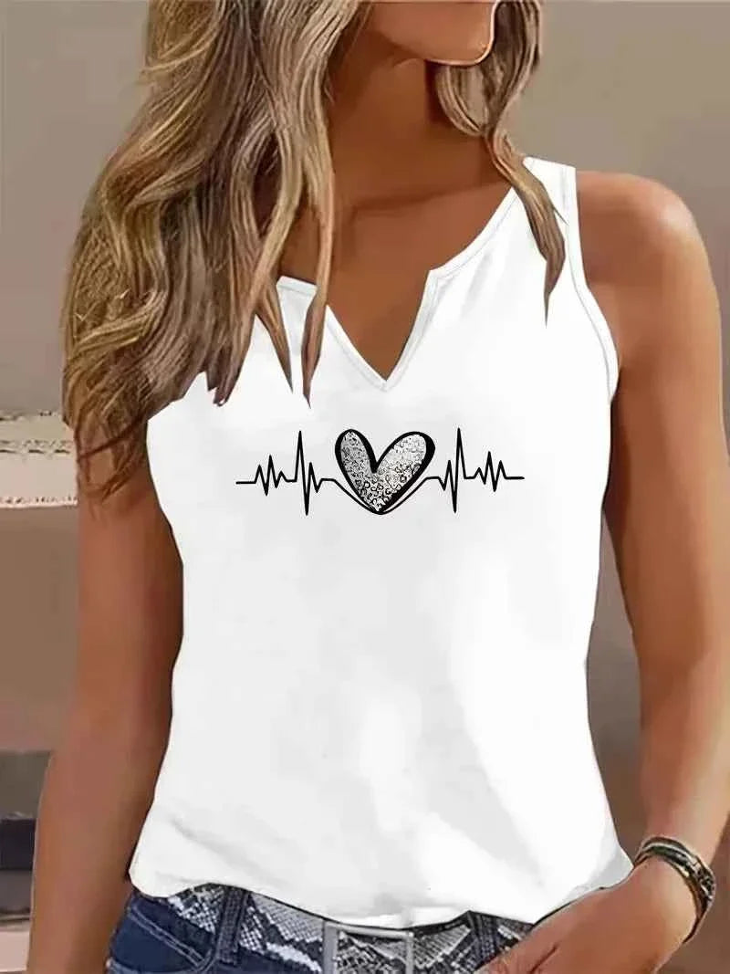 90s Gothic Heart Graphic V-Neck Tank Top