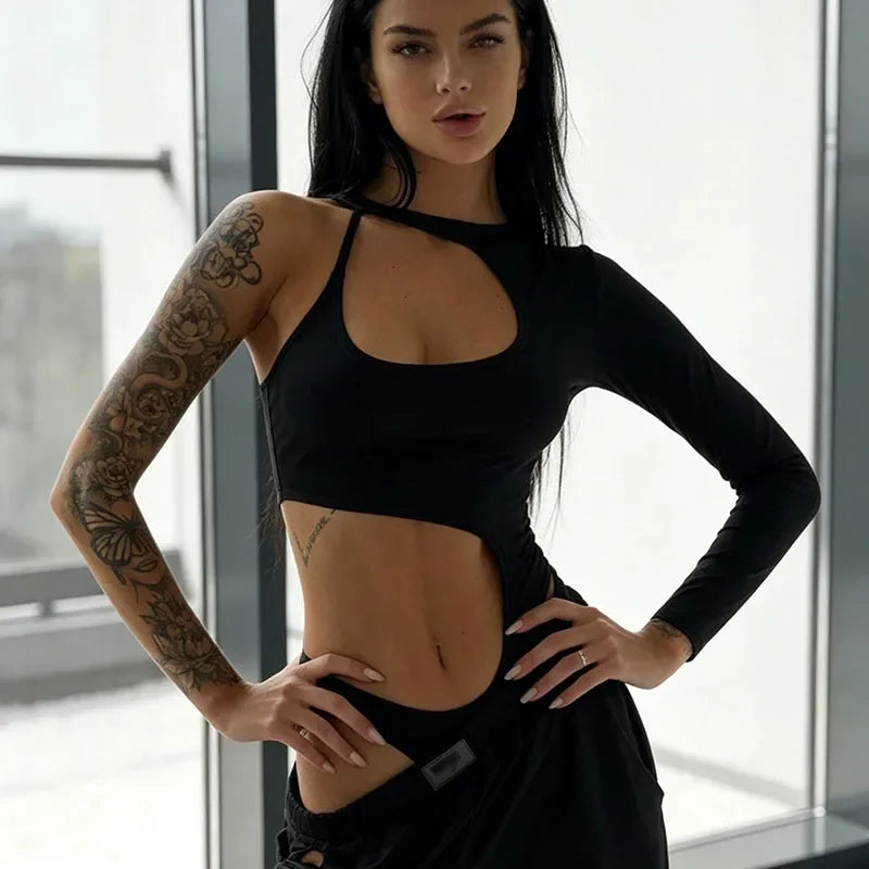 Asymmetrical Hollow Out One-Shoulder Bodysuit