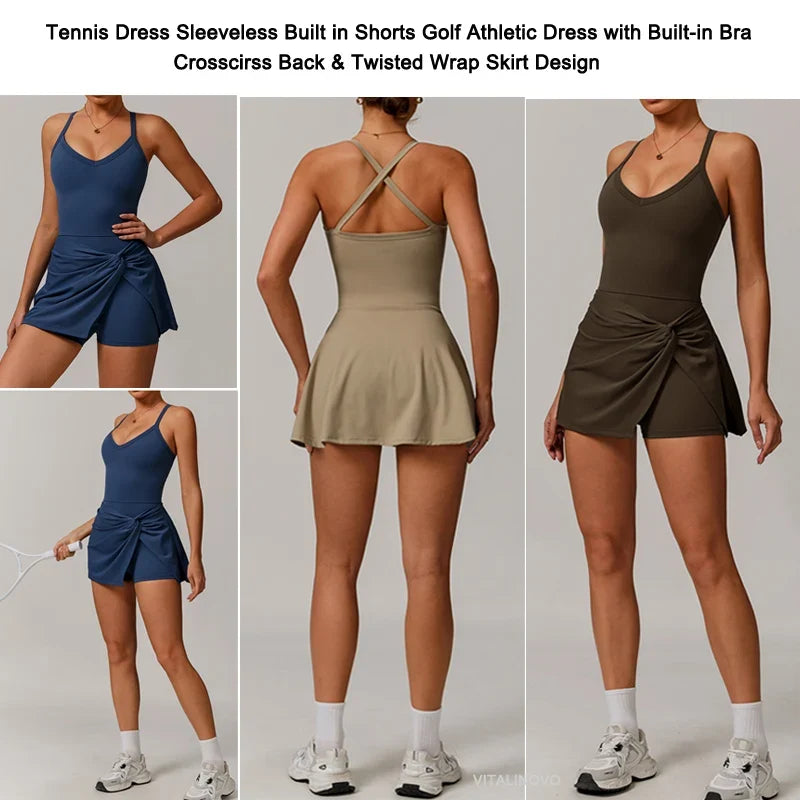 EcoSport Femme: V-Neck Tennis Dress w/ Bra & Shorts