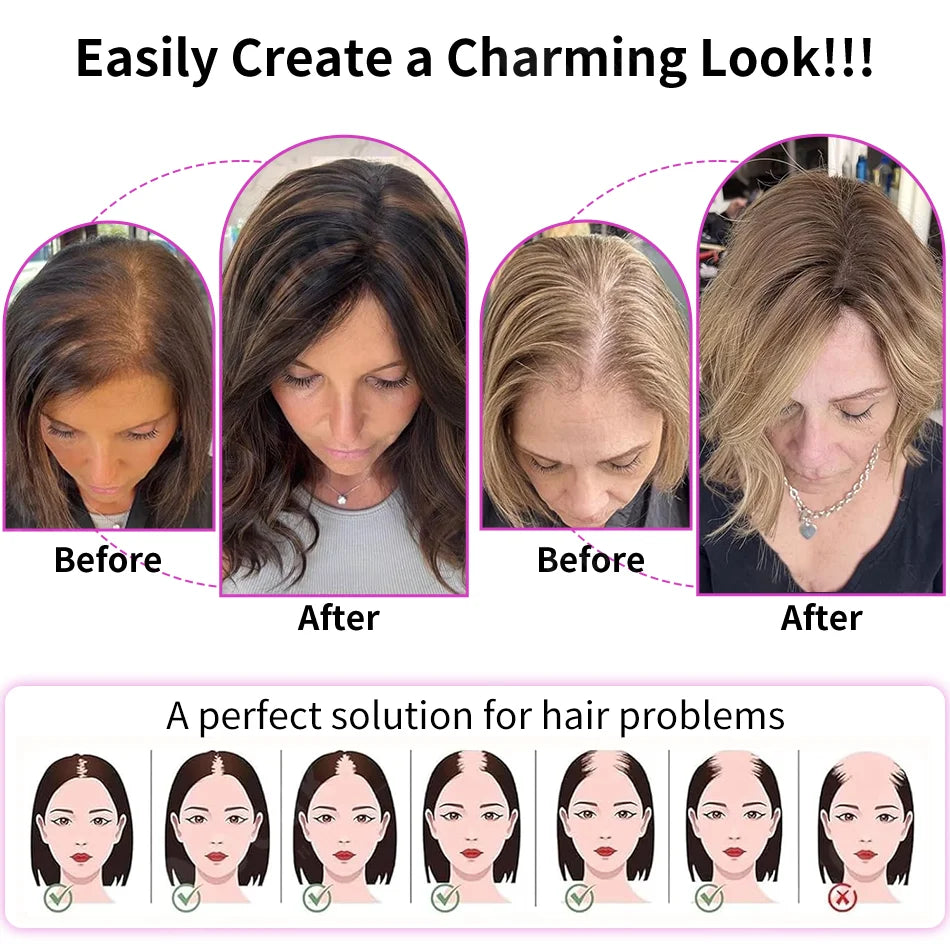 17 Straight Human Hair Topper, 10x12cm Base