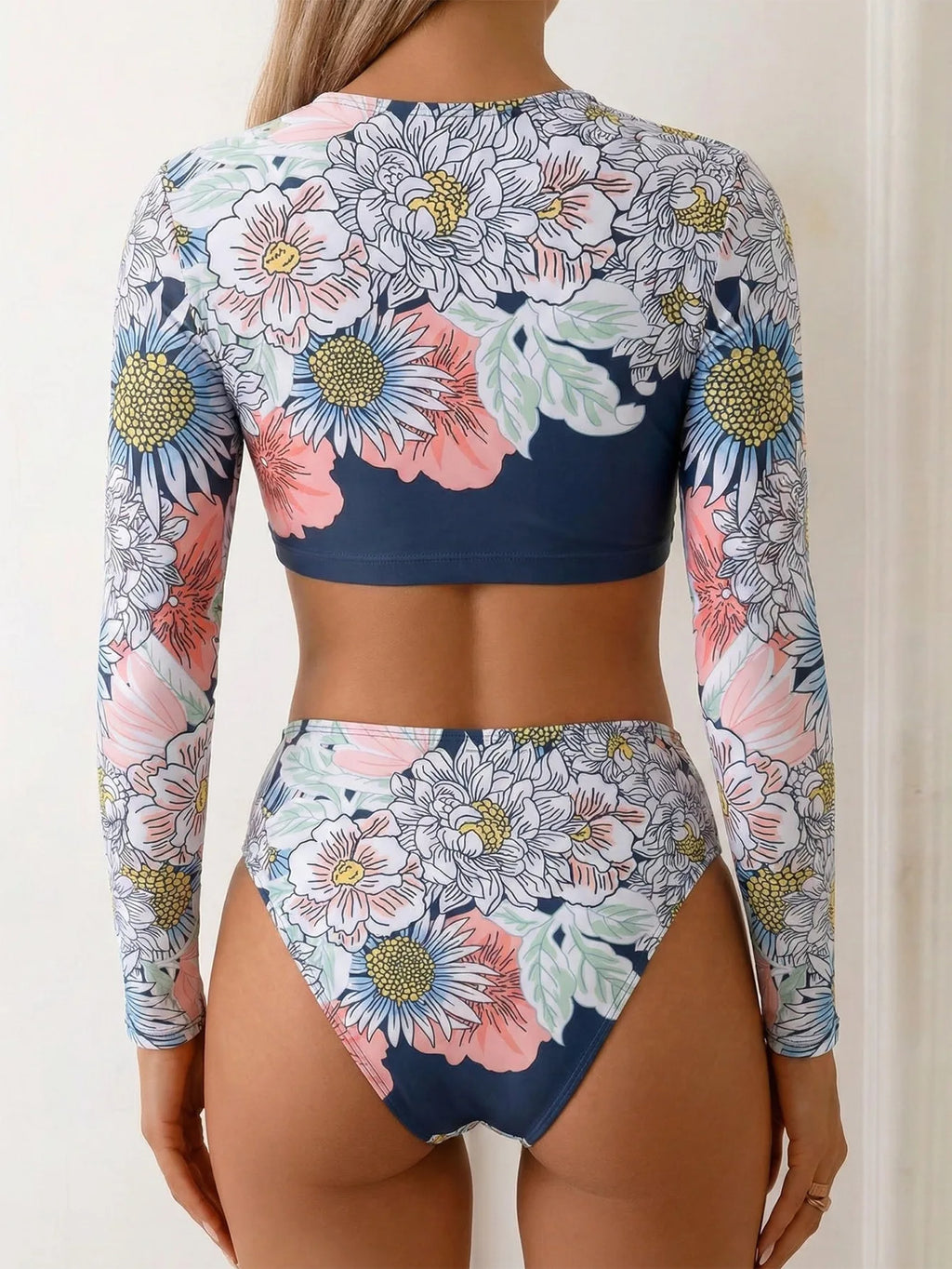 Vintage Floral Long Sleeve Bikini Set