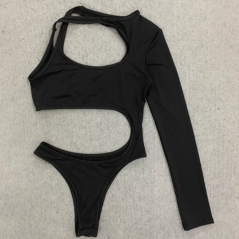 Asymmetrical Hollow Out One-Shoulder Bodysuit
