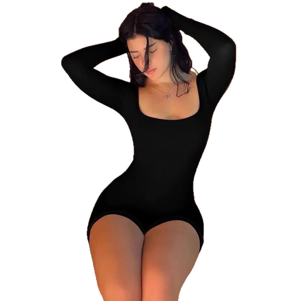 White Square Neck Long Sleeve Slim Bodysuit