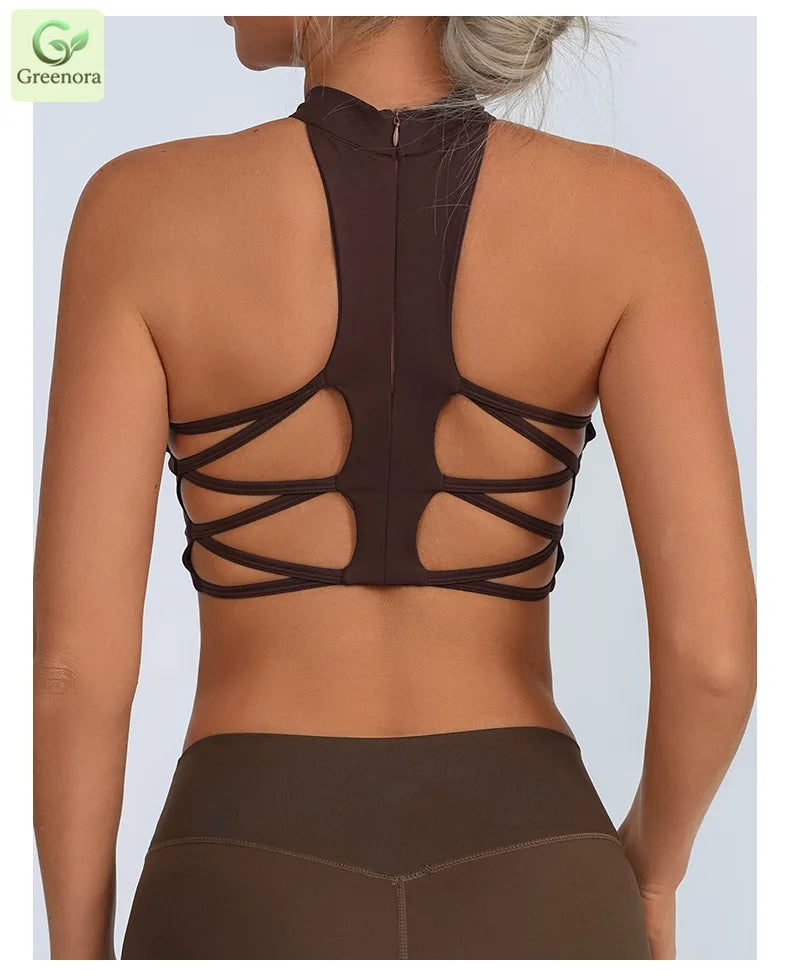 White High Neck Mesh Sports Bra Crop Top