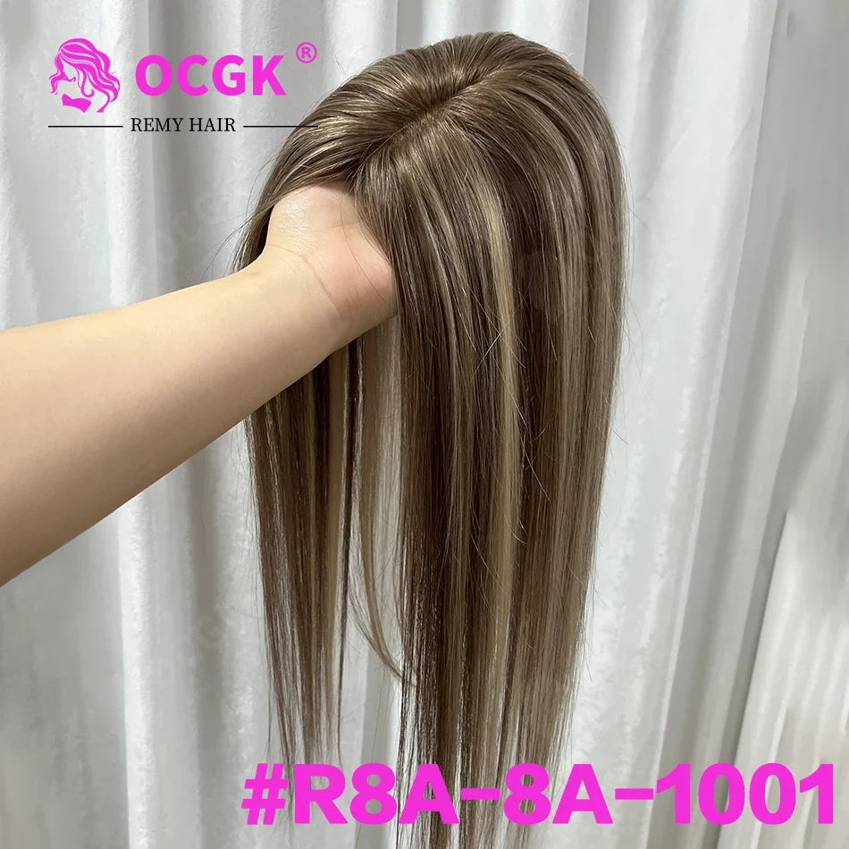 17 Straight Human Hair Topper, 10x12cm Base