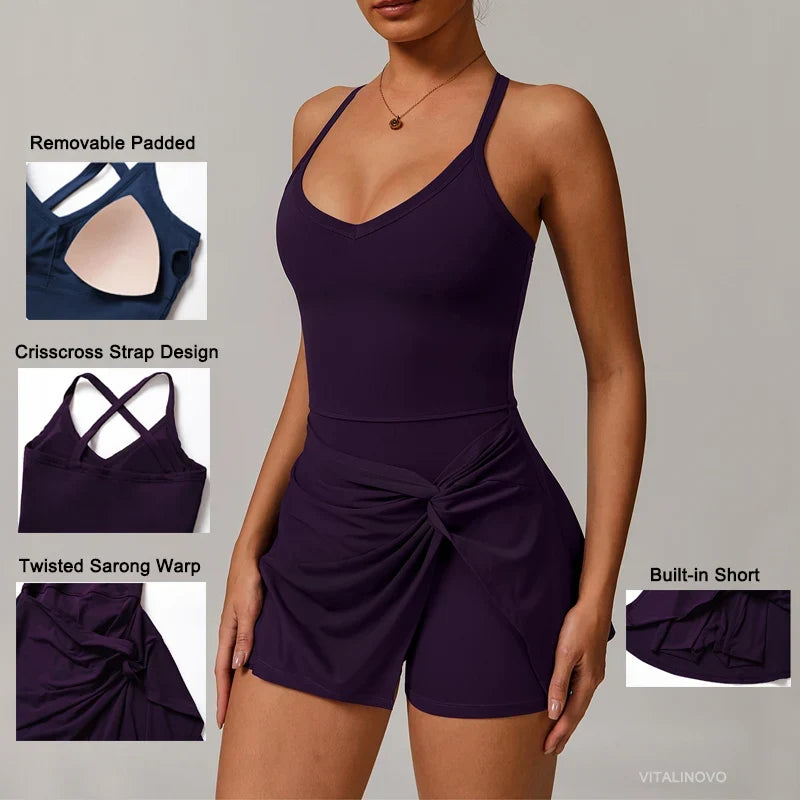 EcoSport Femme: V-Neck Tennis Dress w/ Bra & Shorts