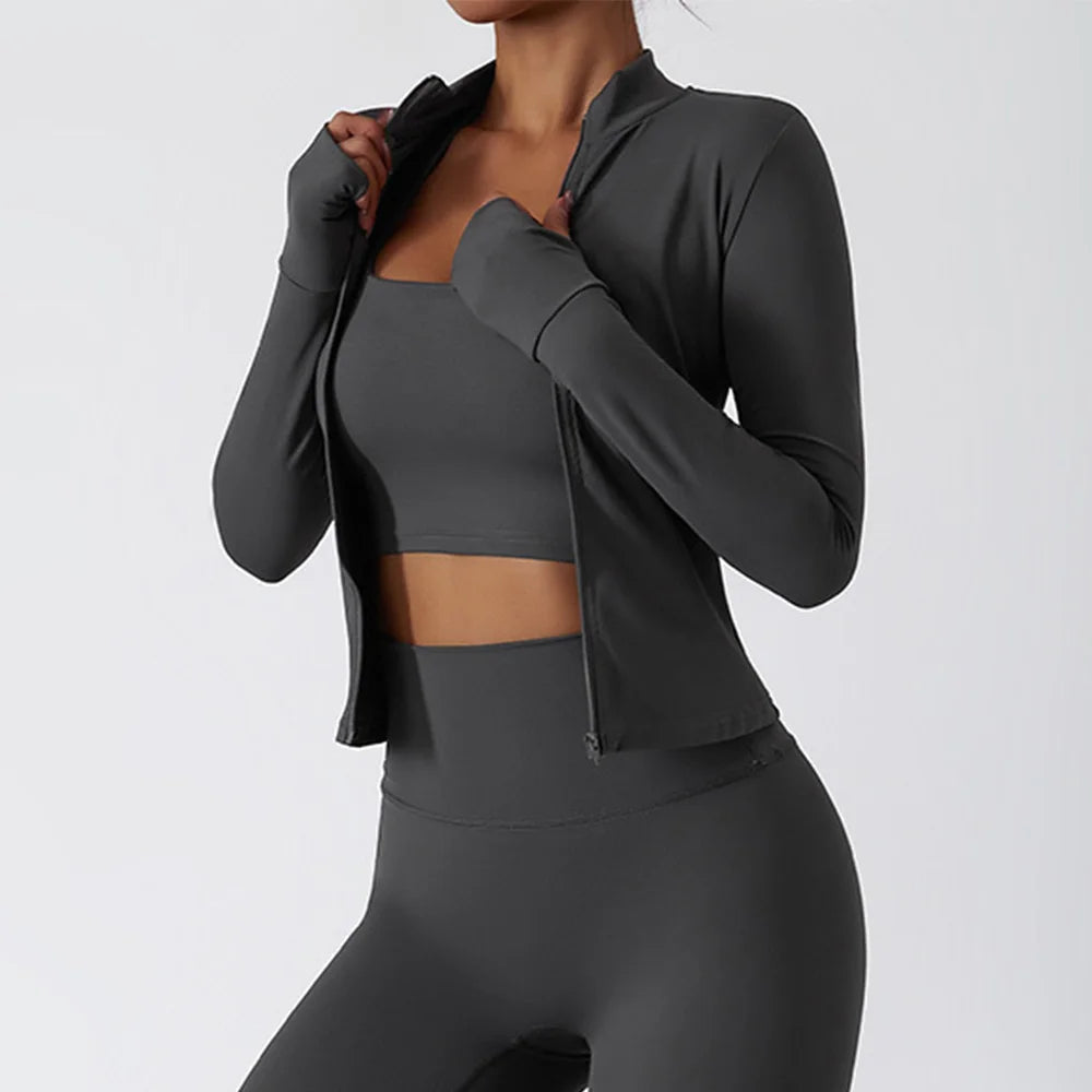 FitFlex Long Sleeve Zip Yoga Crop Top Jacket