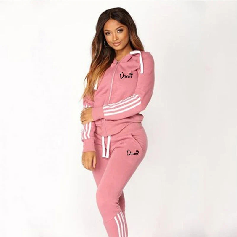 ChicStride: Women's Striped Hoodie & Jogger Set