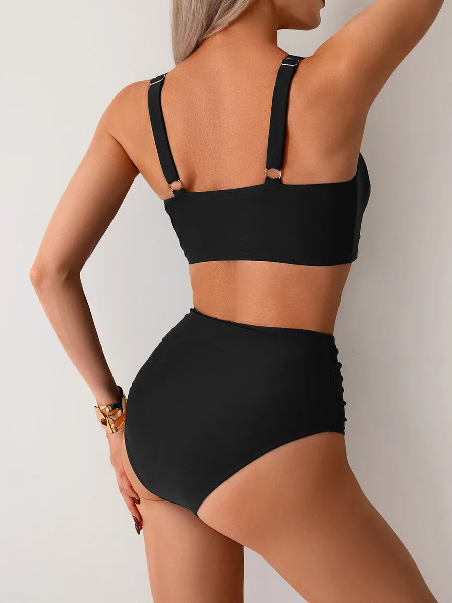 Black Elegance: Push-Up Cross Bikini Set