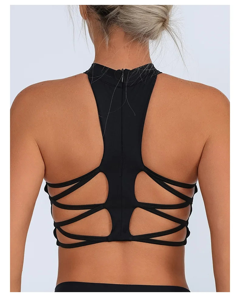 White High Neck Mesh Sports Bra Crop Top