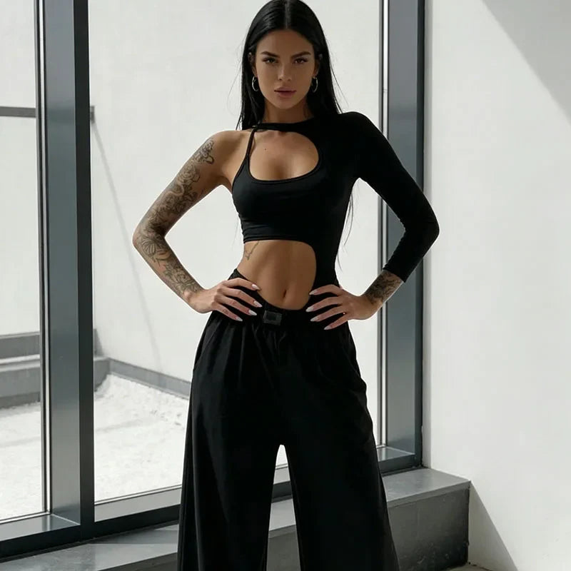 Asymmetrical Hollow Out One-Shoulder Bodysuit