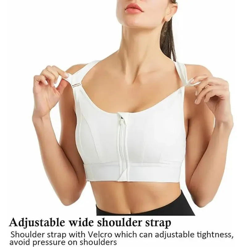 Front Zipper Adjustable Strap Athletic Bra
