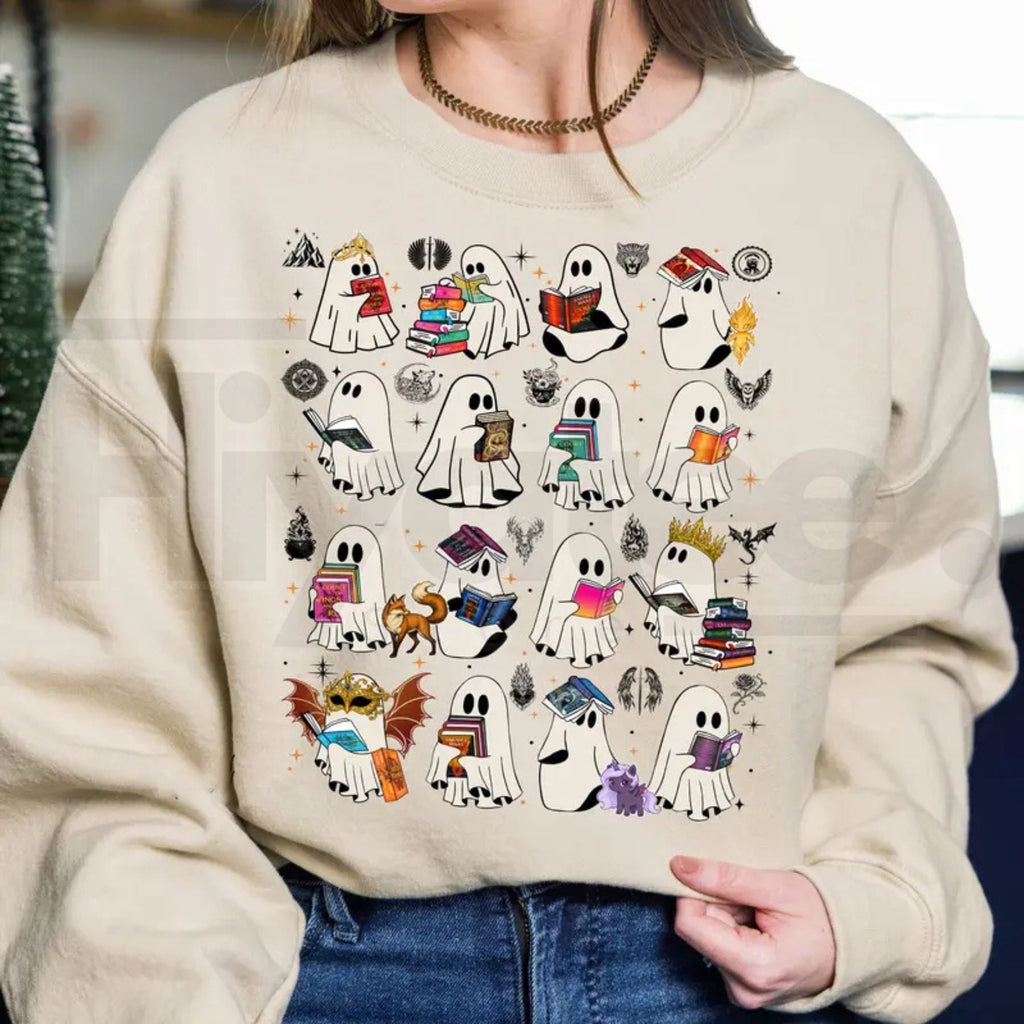 SJM Ghost Book Sweatshirt – Sarah J Maas Universe Halloween Apparel, ACOTAR, Throne of Glass, Crescent City Fantasy BookTok Merch