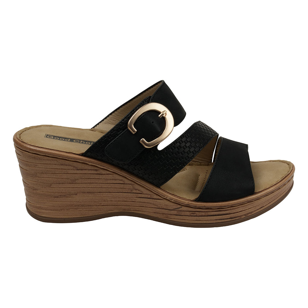 Women's Odalis Black Wedge Sandals with Buckle