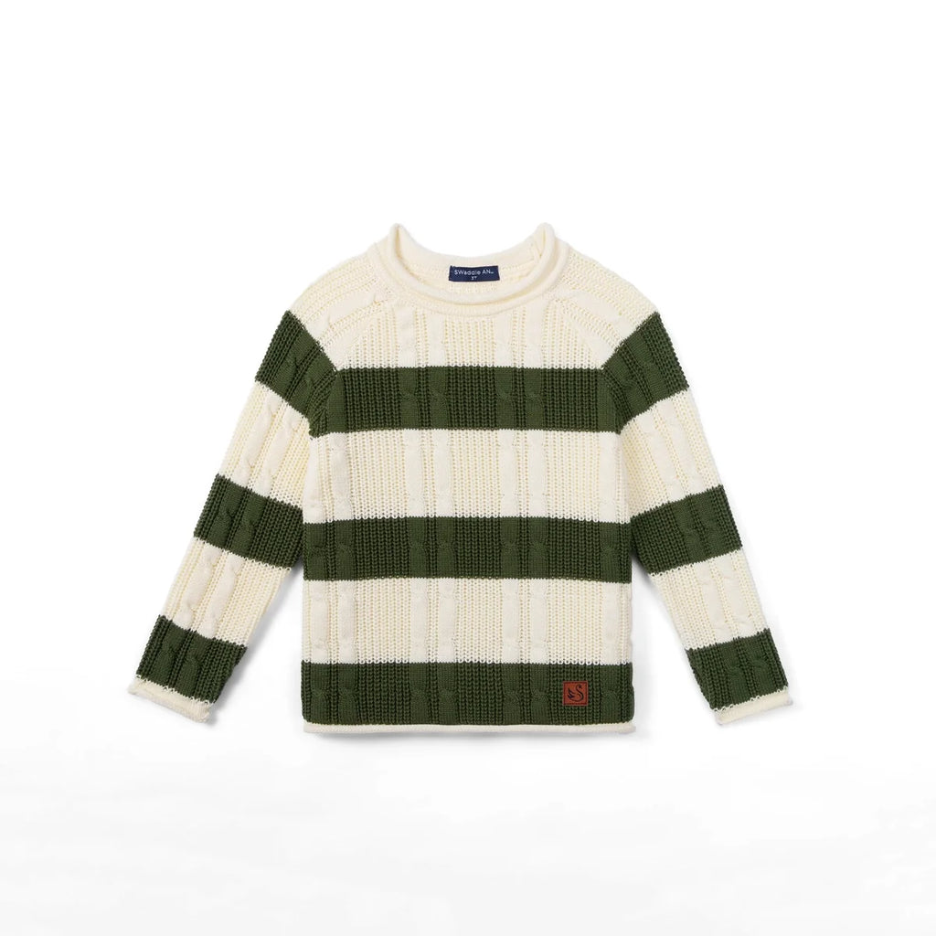 Forest Striped Cable Knit Roll neck Sweater