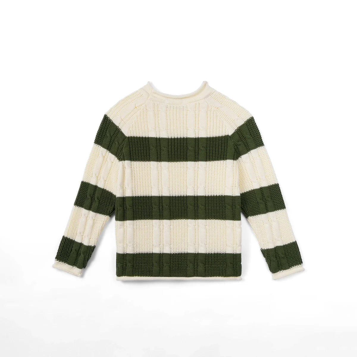 Forest Striped Cable Knit Roll neck Sweater