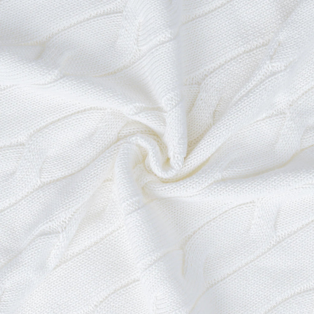 Cable Knit Baby Blanket in White