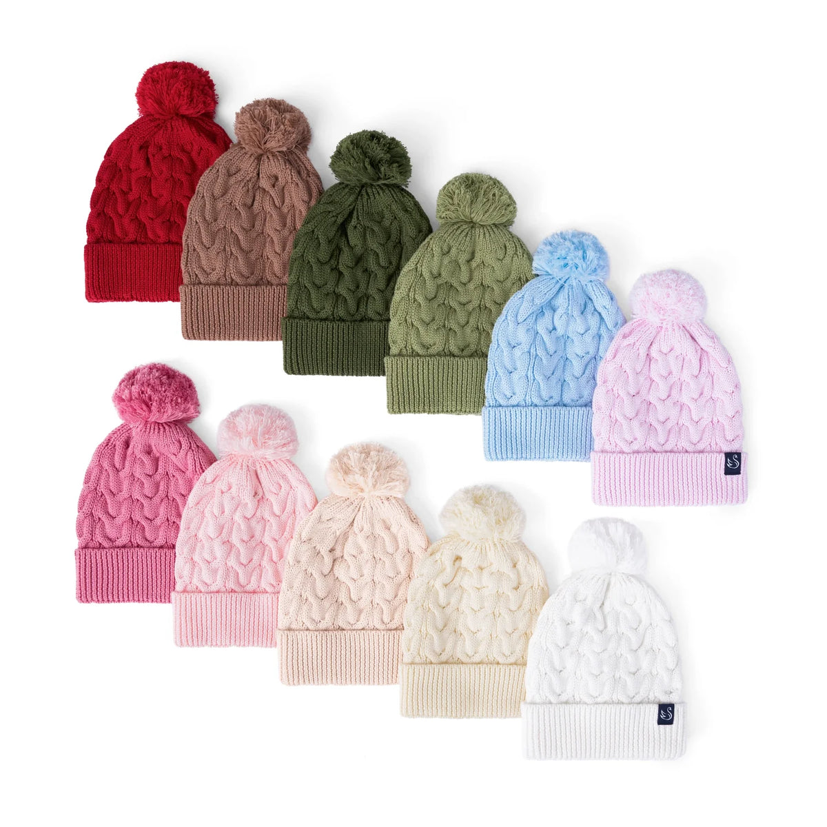 Cable Knit Pom Beanie in Forest Green