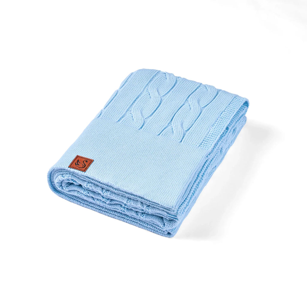 Cable Knit Baby Blanket in Baby Blue