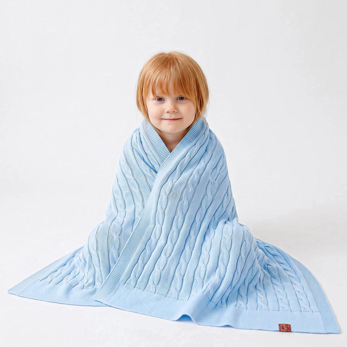 Cable Knit Baby Blanket in Baby Blue