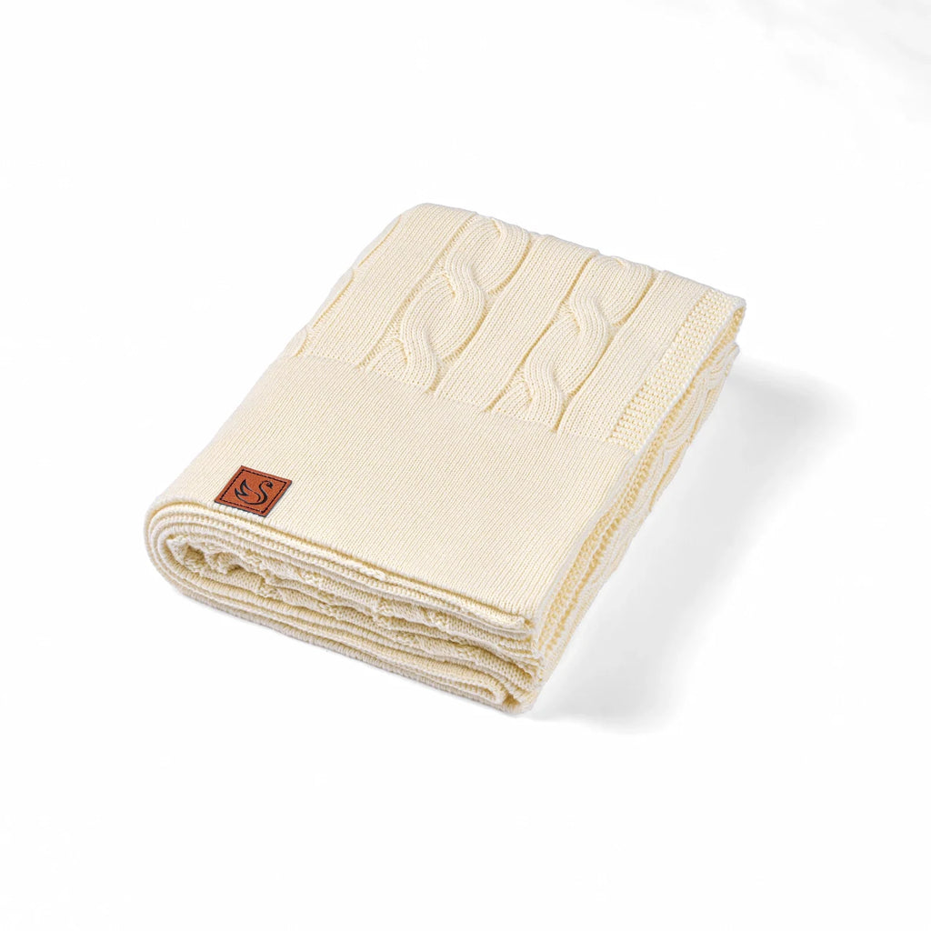 Cable Knit Baby Blanket in Cream