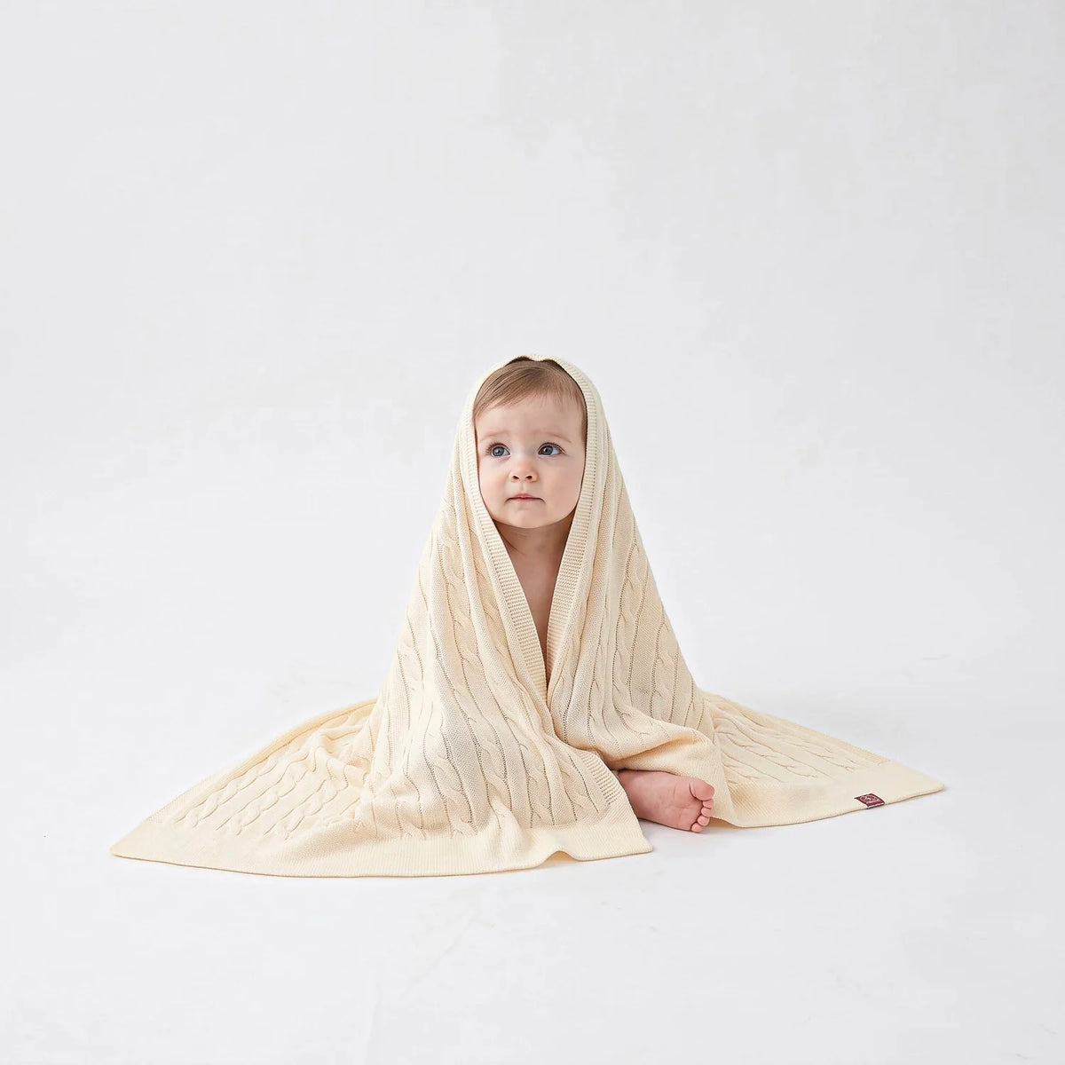 Cable Knit Baby Blanket in Cream